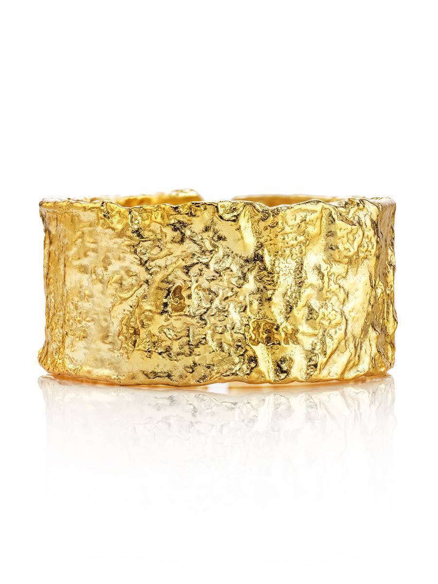 Trendy Textured Gold Plated Silver Ring The Liquid, Ring Size: Adjustable, image , picture 3