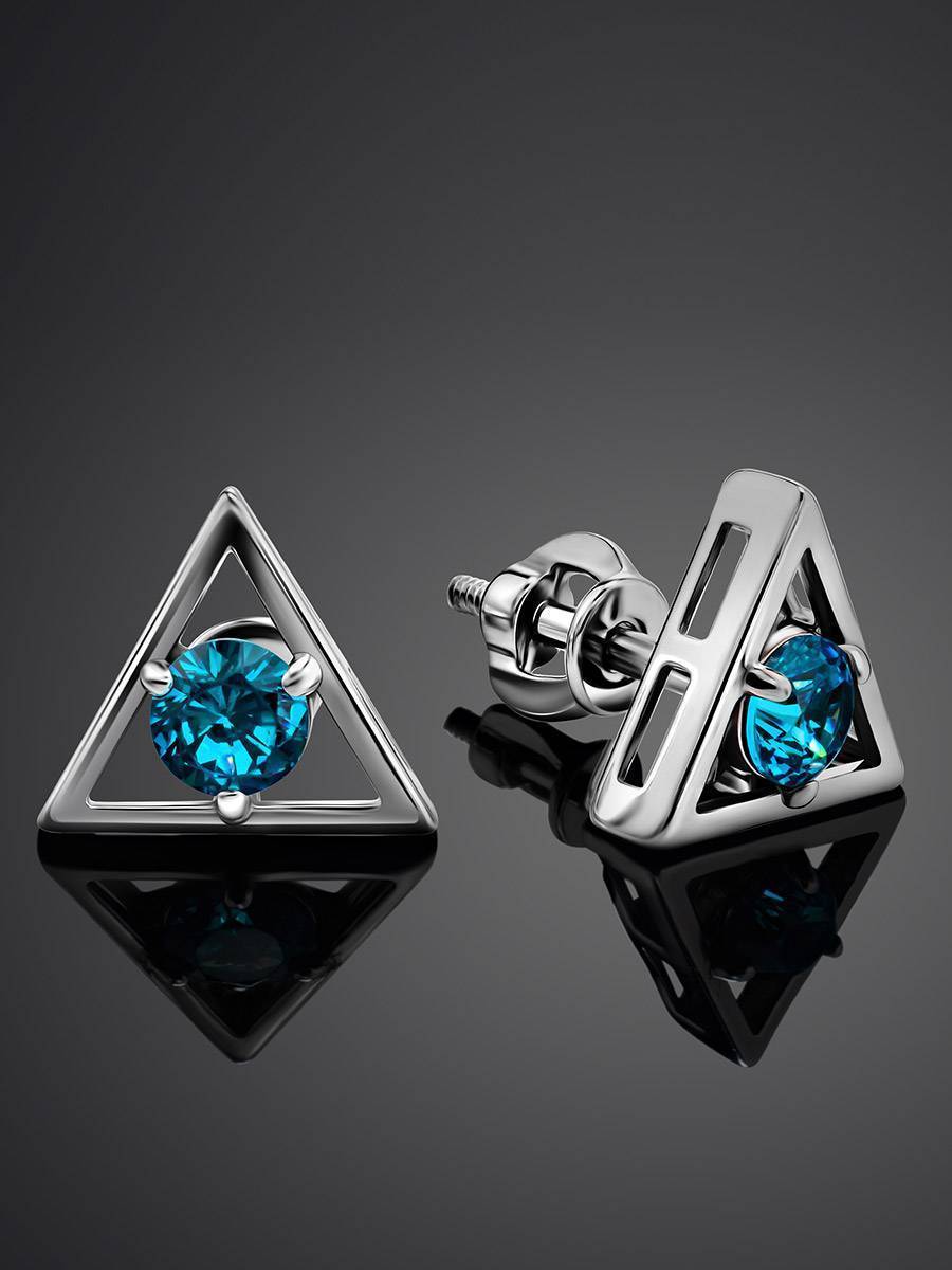 Triangle Silver Studs With Light Blue Crystals The Aurora								, image , picture 2