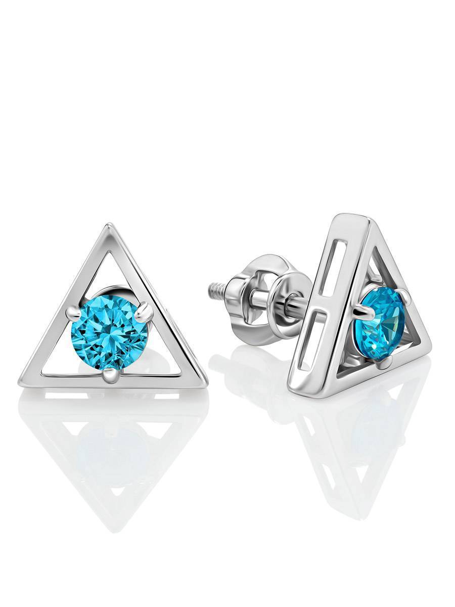 Triangle Silver Studs With Light Blue Crystals The Aurora								, image 