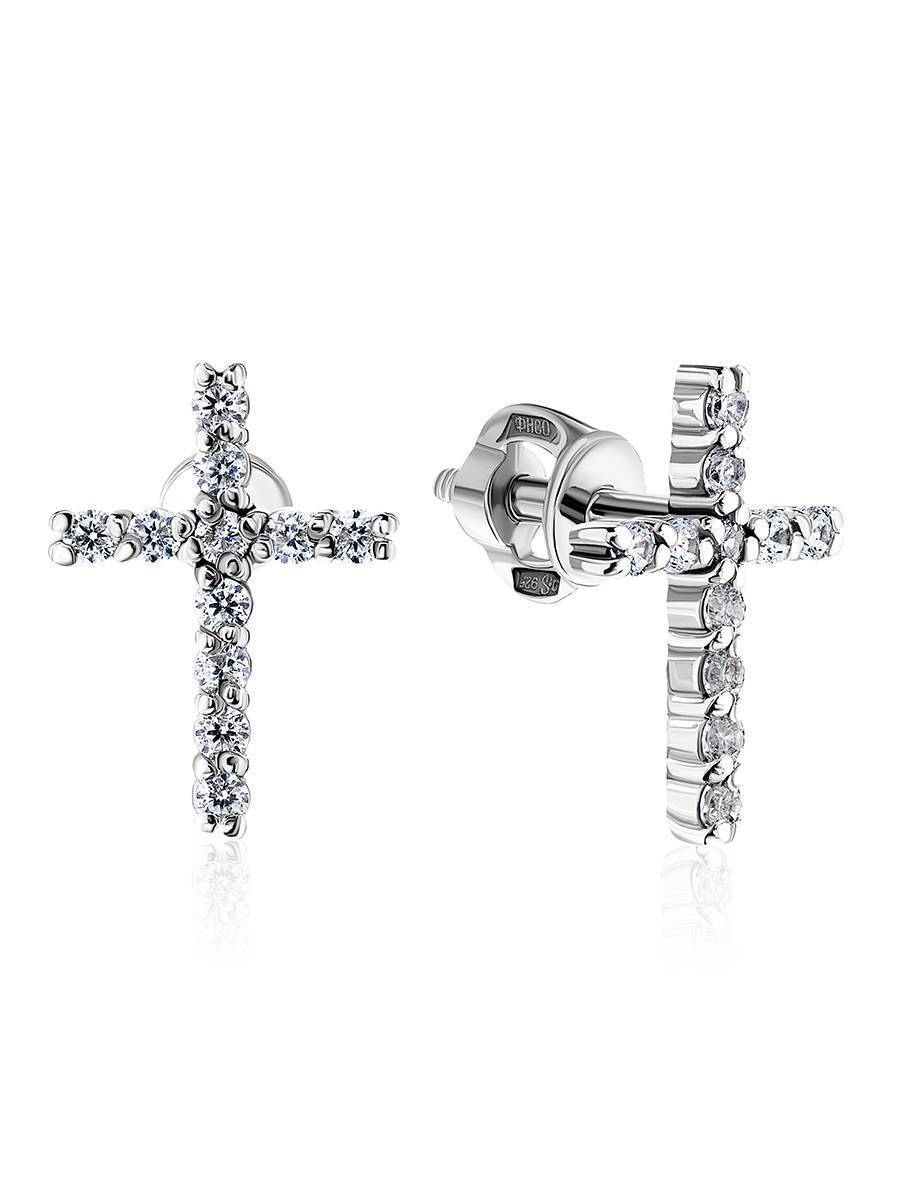 Silver Cross Studs With White Crystals The Aurora, image 