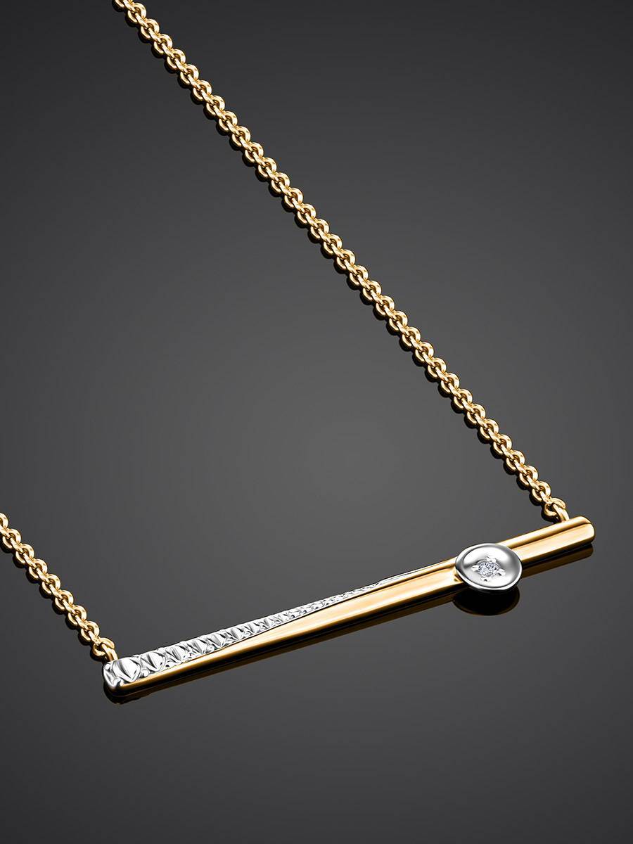 Golden Necklace With Diamond Crossbar Pendant, image , picture 2