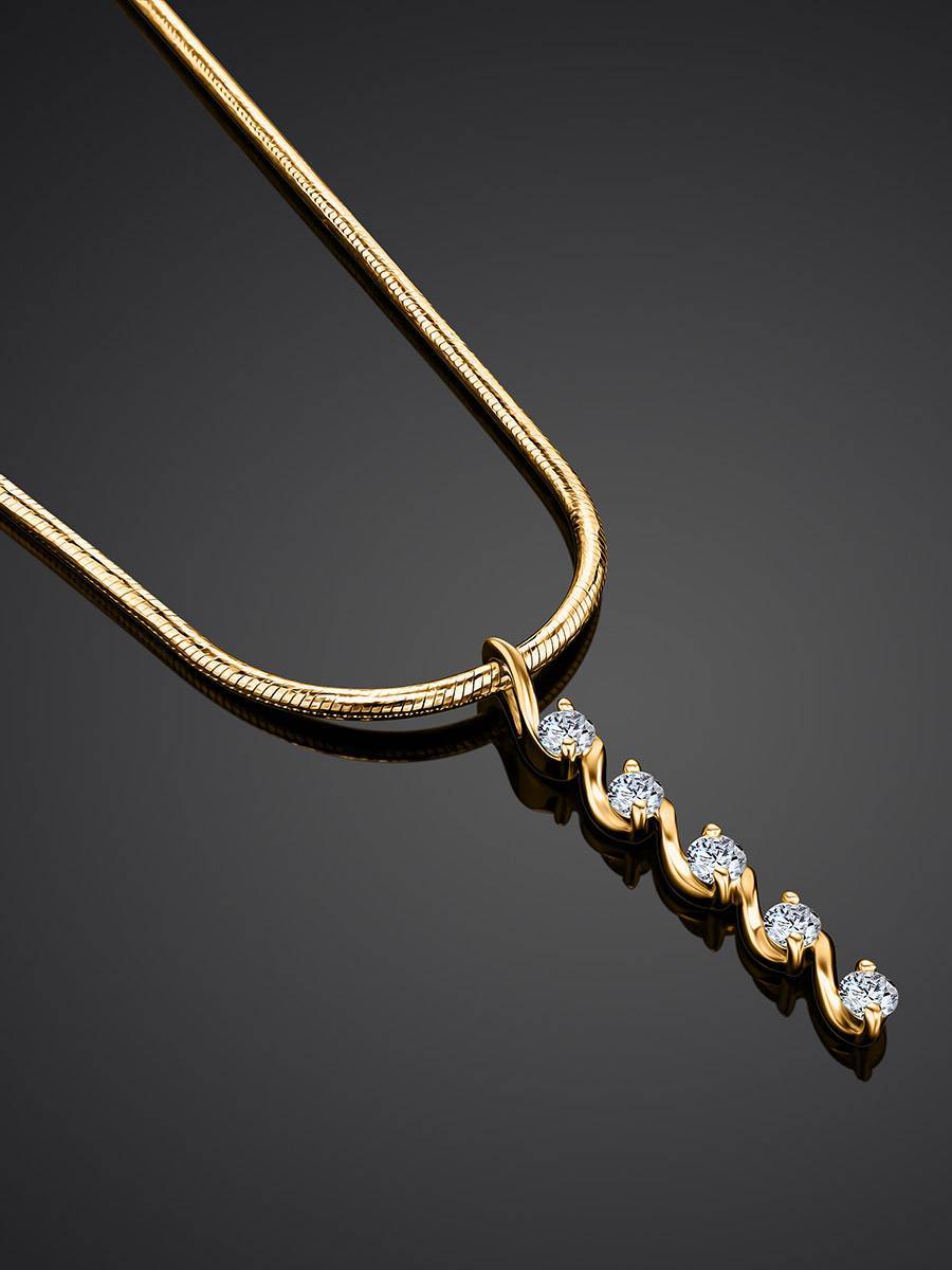 Refined Golden Necklace With Elongated Diamond Pendant, image , picture 2