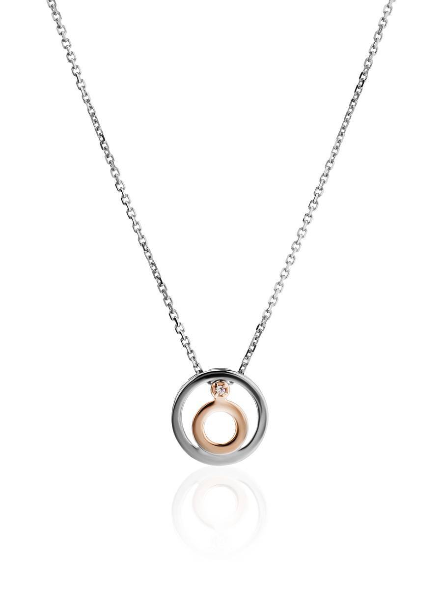 Silver Necklace With Round Diamond Pendant The Diva, Length: 45, image 