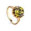 Gold-Plated Ring With Green Amber The Brunia, Ring Size: 13 / 22, image 