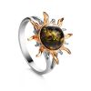 Gold-Plated Ring With Green Amber Stone The Helios, Ring Size: 13 / 22, image 
