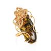 Charming Handmade Green Amber Ring In Gold-Plated Silver The Dew, Ring Size: Adjustable, image 