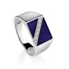 Geometric Unisex Silver Signet Ring With Enamel And Diamonds The Heritage, Ring Size: 9 / 19, image 