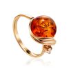 Bright Cognac Amber Ring With Crystal The Swan, Ring Size: 8 / 18, image 