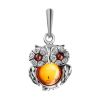 Cute Cognac Colored Amber Owl Pendant, image 