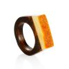 Stylish Wooden Ring With Honey Amber Stone The Indonesia, Ring Size: 9.5 / 19.5, image 