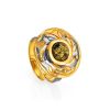 Adjustable Gold-Plated Ring With Green Amber The Aida, Ring Size: Adjustable, image 