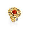 Adjustable Cognac Amber Ring In Gold-Plated Silver The Aida, Ring Size: Adjustable, image 