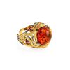 Adjustable Gold-Plated Ring With Cognac Amber And Crystals The Pompadour, Ring Size: Adjustable, image 