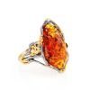 Gold-Plated Cocktail Ring With Cognac Amber The Triumph, Ring Size: Adjustable, image 