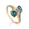 Statement Golden Ring With Diamonds And Emeralds, Ring Size: 8 / 18, image 