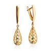 Golden Earrings With Laced Drop Shaped Dangles, image 