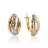 Glamorous Two Toned Golden Earrings With Crystals, image 