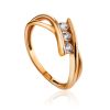 Twisted Golden Ring With Three Crystals, Ring Size: 6 / 16.5, image 