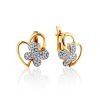 Cute Heart Shaped Golden Earrings With Crystal Butterflies, image 