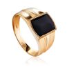Объемное золотое кольцо-печатка с темным агатом, Ring Size: / 23.5, image 