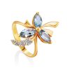 Chic Golden Ring With Topaz And Crystals, Ring Size: 8 / 18, image 