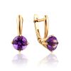 Stylish Gold Amethyst Latch Back Earrings, image 