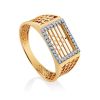 Bold Golden Signet Ring With Crystals, Ring Size: 11 / 20.5, image 
