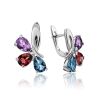 Silver Earrings With Bright Mix Color Crystals, image 