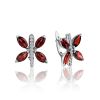Butterfly Motif Silver Garnet Earrings, image 