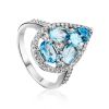 Voluminous Silver Cocktail Ring With Topaz And Crystals, Ring Size: 8 / 18, image 