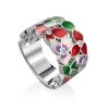 Floral Design Silver Enamel Band Ring, Ring Size: 8 / 18, image 