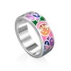 Playful Design Silver Enamel Band Ring, Ring Size: 8 / 18, image 