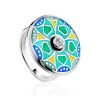 Colorful Silver Enamel Ring With Crystal Centerpiece, Ring Size: 7 / 17.5, image 