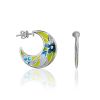 Floral Design Silver Enamel Hoop Earrings, image 