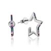 Star Shaped Silver Studs With Mix Color Crystals, image 