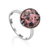 Chic Silver Ring With Faceted Oval Rhodonite Stone, Ring Size: 8.5 / 18.5, image 