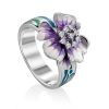 Floral Design Silver Enamel Ring, Ring Size: 8 / 18, image 