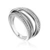 Criss Cross Design Silver Crystal Ring, Ring Size: 7 / 17.5, image 