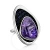 Fabulous Silver Cocktail Ring With Charoite And Denim, Ring Size: 8.5 / 18.5, image 
