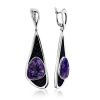 Voluminous Silver Dangle Earrings With Charoite And Demin, image 