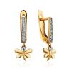 Cute Gold Crystal Dragonfly Earrings, image 