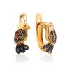 Golden Bird Earrings With Multicolor Crystals, image 
