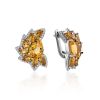 Chic Silver Earrings With Citrine And Crystals, image 