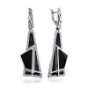 Bold Geometric Design Silver Dangles With Denim And Volcanic Glass, image 