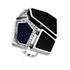 Bold Silver Ring With Volcanic Glass And Denim, Ring Size: 9.5 / 19.5, image 