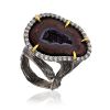Designer Silver Ring With Agate Geode And Crystals, Ring Size: Adjustable, image 