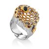 Honeycomb Motif Silver Sapphire Set, Ring Size: Adjustable, image 
