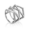 Geometric Multiband Silver Crystal Ring, Ring Size: 8 / 18, image 