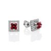 Classy Square Silver Studs With Red Stone And Crystals, image 