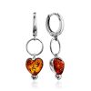 Silver Earrings With Heart Shaped Amber Dangles The Palazzo, image 